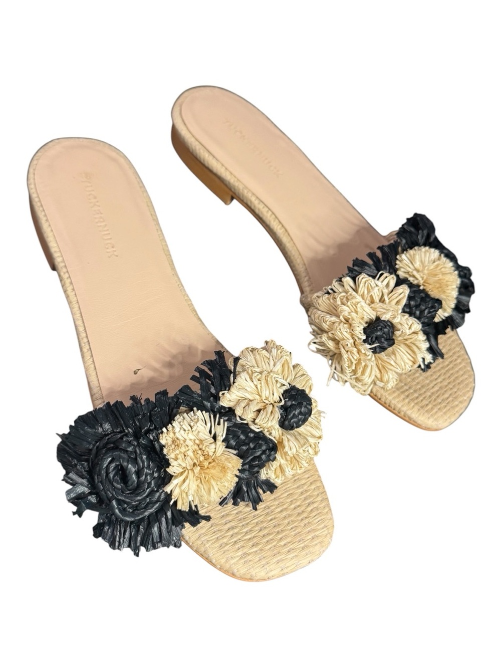 Tuckernuck Flower Raffia Naomi Sandals Black Cream Size 7B - Picture 3 of 4